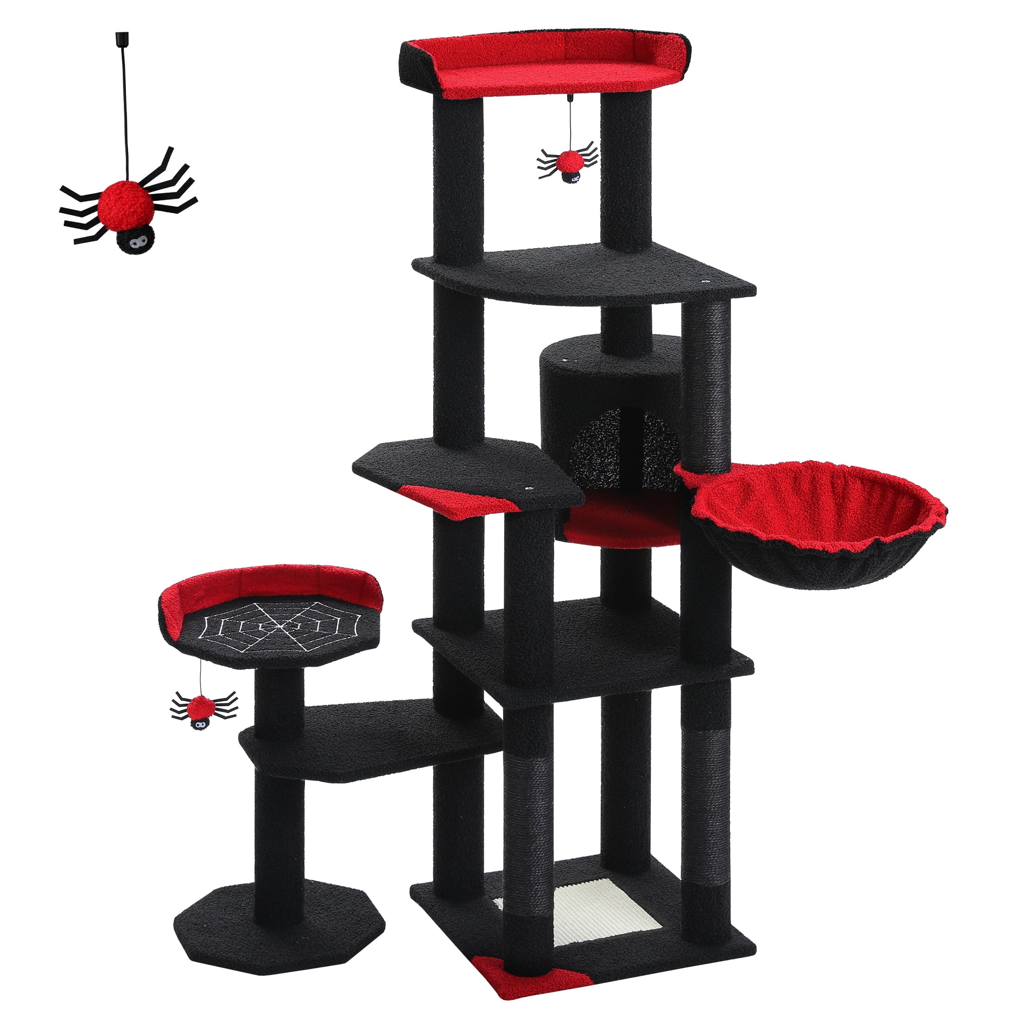 PAWZ Road 59" Cactus Cat Tree Tower with sisal Scratching Post & Large Perch for Indoor Cat Black