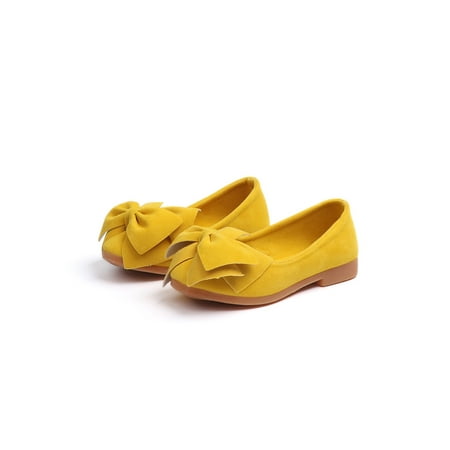 

Gomelly Kids Princess Shoe Slip On Flats Bowknot Dress Shoes Non-slip Girls Ballet Flat Yellow 6.5C