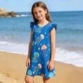 thumbnail image 6 of Spazoro Girls Midi Dresses, Ruffle Sleeve A-Line Jellyfish Print Crew Neck Casual Summer Dresses for Girls Dark Blue Size 11-12, 6 of 7