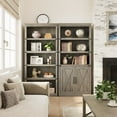 thumbnail image 2 of AOILE Farmhouse Bookcases with Doors, 5 Tier Wooden Bookshelf with Storage, 70 Inch Tall Bookshelf, Grey/Antique White/Black, 2 of 7