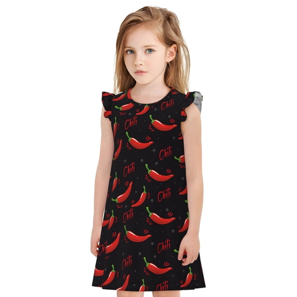 Balery Red Hot Chili Camisón de princesa para niñas, pijama de algodón con mangas abullonadas, suave y bonito.-Large