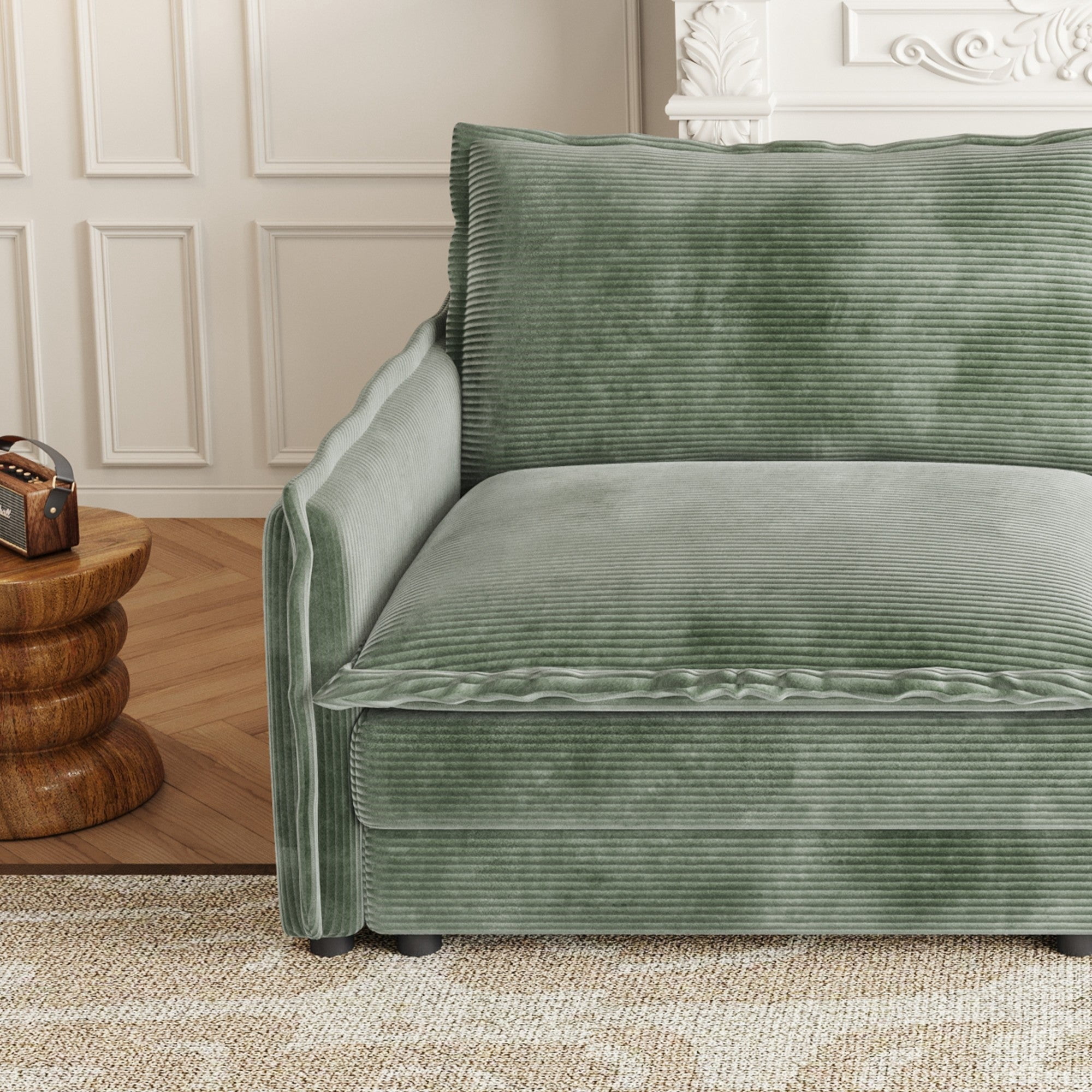 Sailvan 3-Seater Corduroy Sofa with 3 Ottomans, Oversized Deep Seat Cloud Couch for Living Room Green
