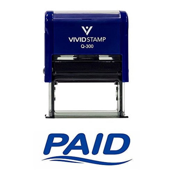 Vivid Stamp Fancy Paid Self Inking Rubber Stamp (Blue Ink) Large