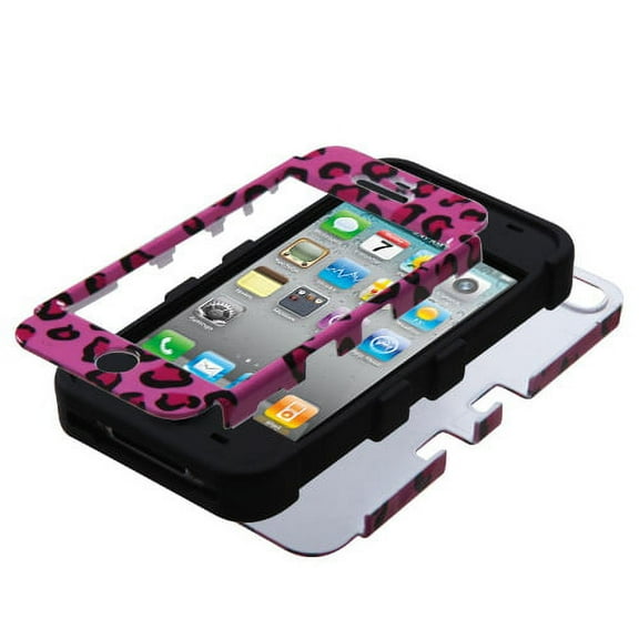 MYBAT Pink Leopard Skin/Black TUFF Hybrid Phone Protector Cover for APPLE iPhone 4S/4