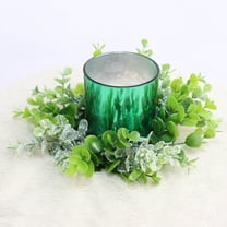 PATLOLLAV Artificial Green Eucalyptus Leaves Candle Ring Garland Artificial Green Plants Candle Wreath, 3-Inch Centerpiece for Holiday, Winter & Wedding Decorations