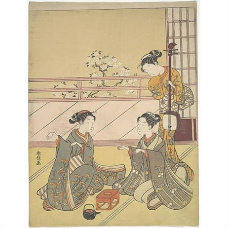 Young Women Playing Kitsune-Ken - Fox Game Poster Print by Suzuki Harunobu - Japanese 1725 1770 - 18 x 24