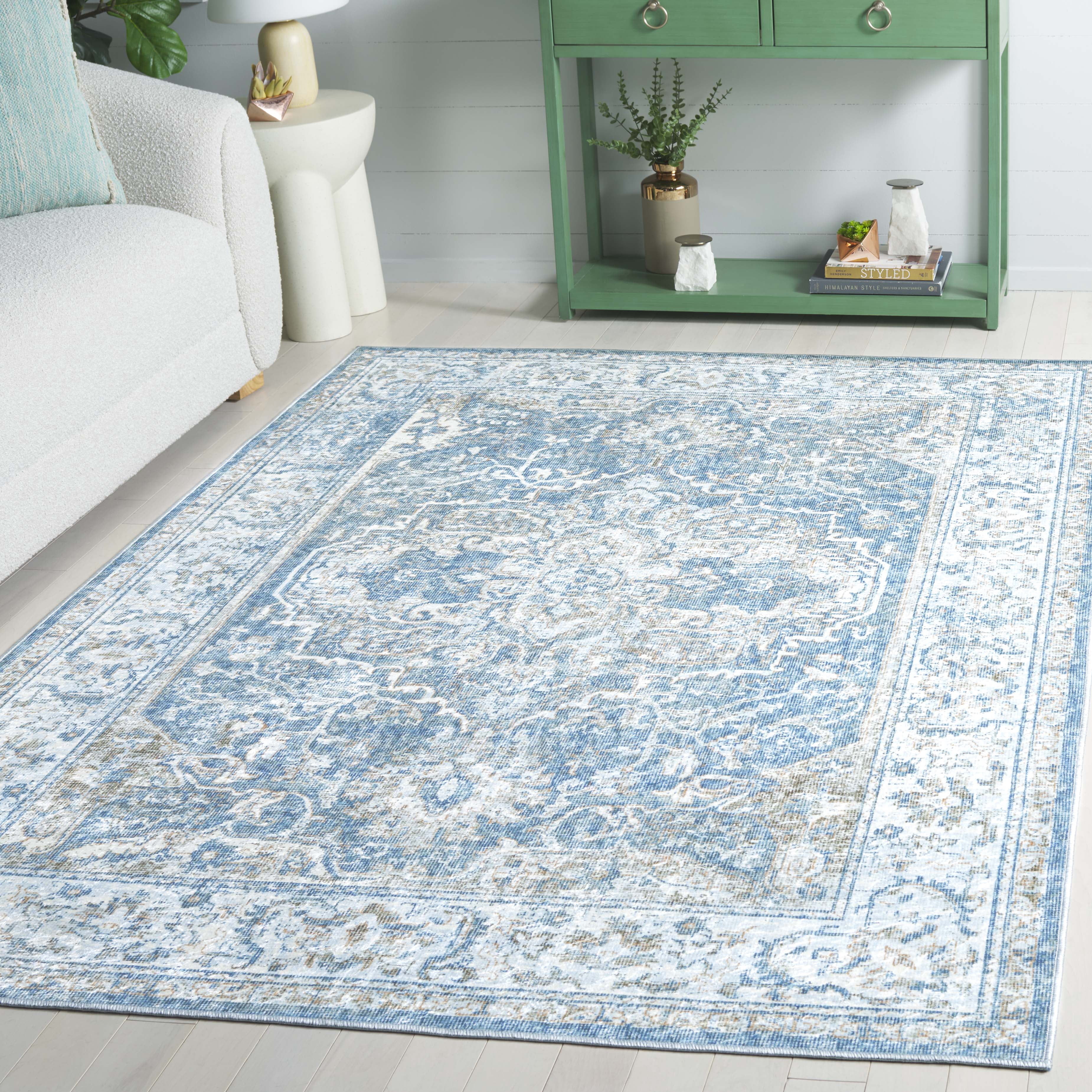 SAFAVIEH Orlando Jilliean Medallion Machine Washable Area Rug, Blue/Gold, 8' x 10'