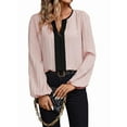 thumbnail image 3 of Womens Tops Dressy Casual V Neck Color Block Business Casual Blouses Long Sleeve Work Shirts Fall Trendy Clothes Pink M, 3 of 9