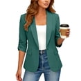 thumbnail image 5 of JOANKDMI Casual Open Front Blazers for Women Ruched 3/4 Sleeve Lapel Cardigan Tops Lightweight Business Office Work Jackets Outerwear Everyday Wear Basic Suits, 5 of 9