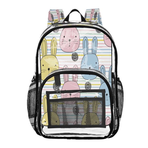 PVC Transparent Backpacks Clear Backpack for Travel and Outings Striped Rabbit