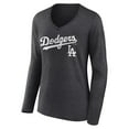 thumbnail image 2 of Women's Charcoal Los Angeles Dodgers Team Lockup Long Sleeve V-Neck T-Shirt, 2 of 3