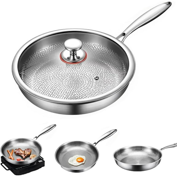 Titanium Hammered Pan Pro with Lid, Scratch-Resistant Non Stick Titanium Nutri Pan for Cooking, Titaniums Pans for Cooking, Rust-Free Multi-purpose Frying Pans