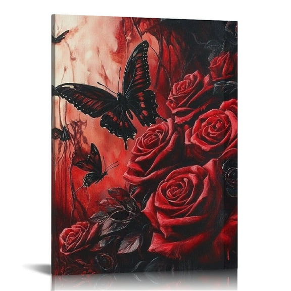 ZFLMY Red Roses Butterfly Print Canvas Art Wall Decor 12x16 16x20 12x16in