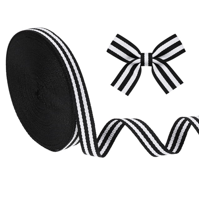 Cinta de grosgrain a rayas de 10 yardas y 3/8 pulgadas de Uxcell, mezcla de negro y blanco, doble cara para manualidades