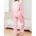 thumbnail image 5 of Ekouaer Womens Silk Pajama Set Satin Long Sleeve Button-Down Top and Pants with Ruffle Soft Sleepwear, 5 of 6
