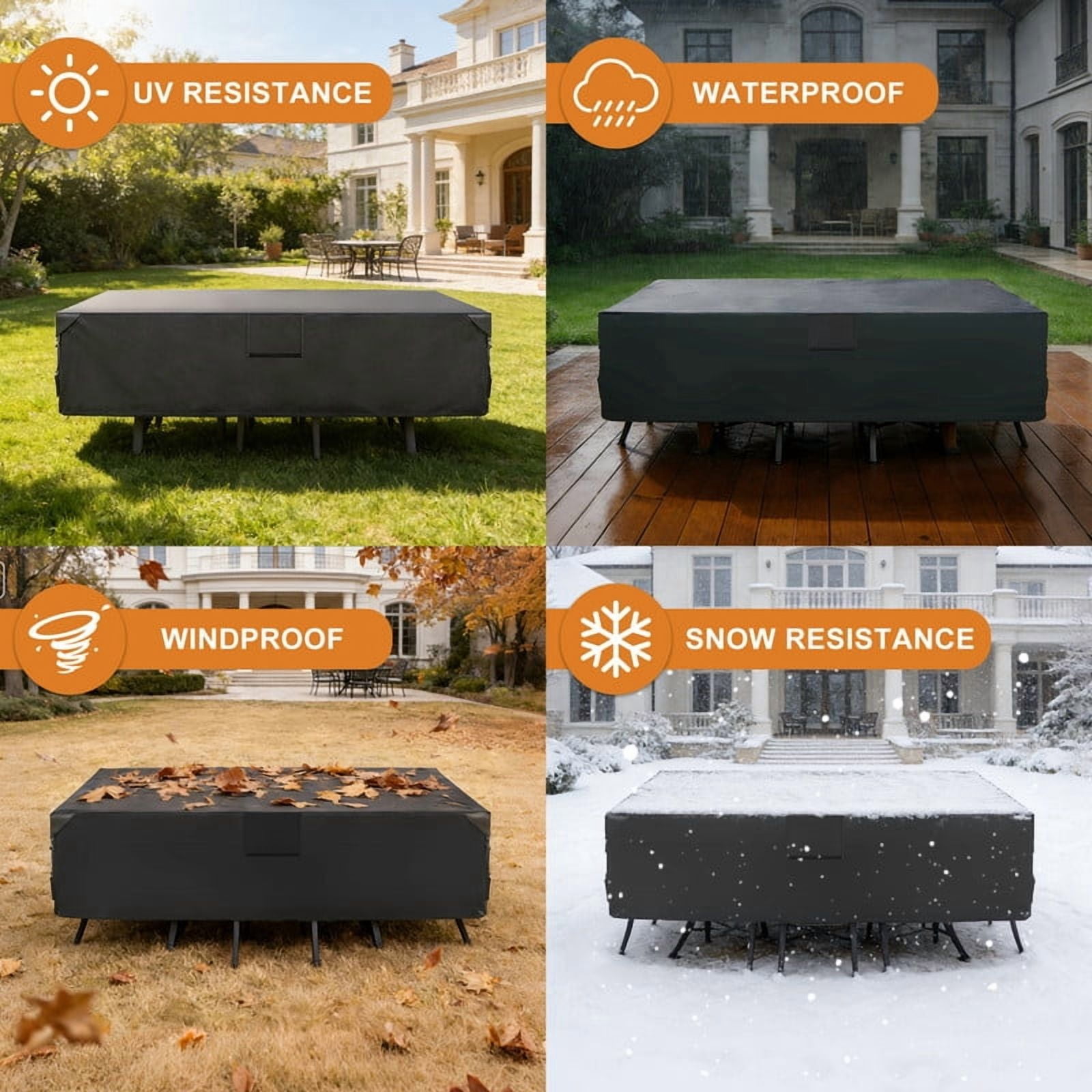 Gianna 110 Inch Heavy Duty Rectangular Patio Furniture Cover - 600D Waterproof Outdoor Sofa & Rectangular Furniture Set