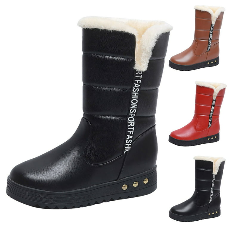 Womens Snow Boots Fashion Winter Snow Boots Flat Bottom Non Slip Round Toe  Solid Color Zipper Short Plush Warm And Comfortable 