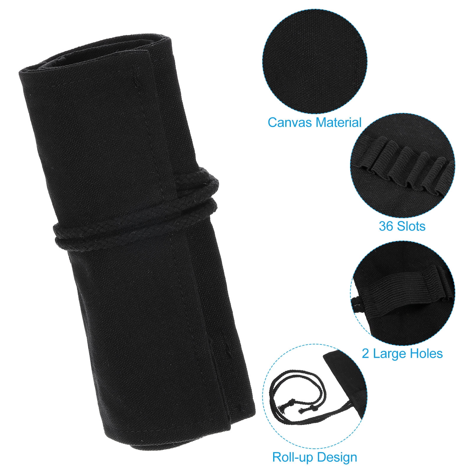 Unique Bargains Roll Up Pencil Case, Canvas Pencil Wrap Pouch Organizer 18.11"x7.87" Black