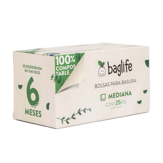 Bolsa para basura Mediana BAGLIFE 25x34 Pulg 100% Compostable 25 pzas