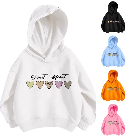 Vividxx Hoodies For Girls Fashion Heart Print Long Sleeve Hooded Sweatshirts Soft Fall Outerwear Comfortable Pullover Fashion Clothing 3-4 Years