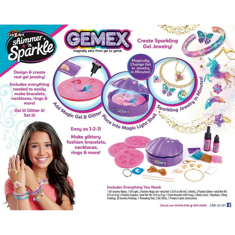 Cra-Z-Art Shimmer ‘n Sparkle: Gemex Gel Creations Studio DIY Jewelry Kit,  Kids Ages 8+