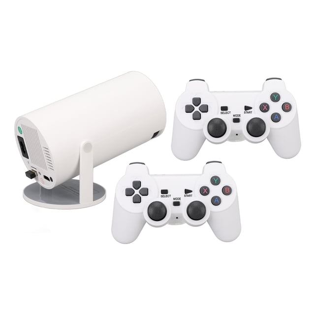 1GB 8GB Projector, over 2000 Games Automatic Trapezoid Correction Outdoor Projector with 2 Gamepad for Gaming US Plug