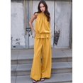 thumbnail image 5 of Women Summer 2 Piece Outfits Sleeveless Ruffle Top Wide Leg Pants Set with Pockets Yellow XXL, 5 of 8