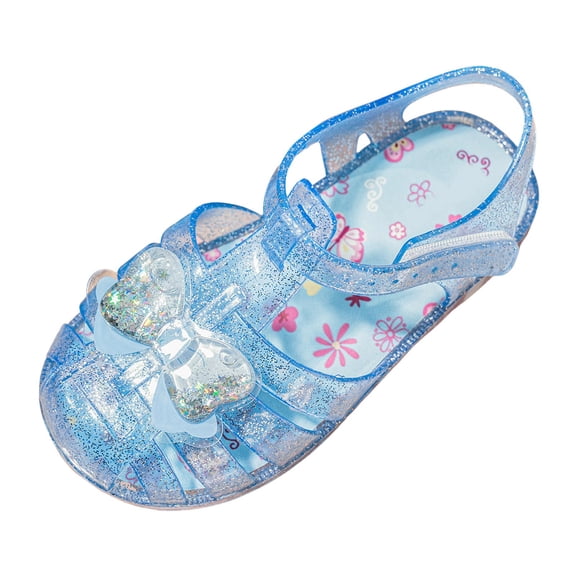 Elegyee Girls Princess Jelly Sandals Bowknot Sequins Soft Sole Summer Closed Toe Flats Shoes