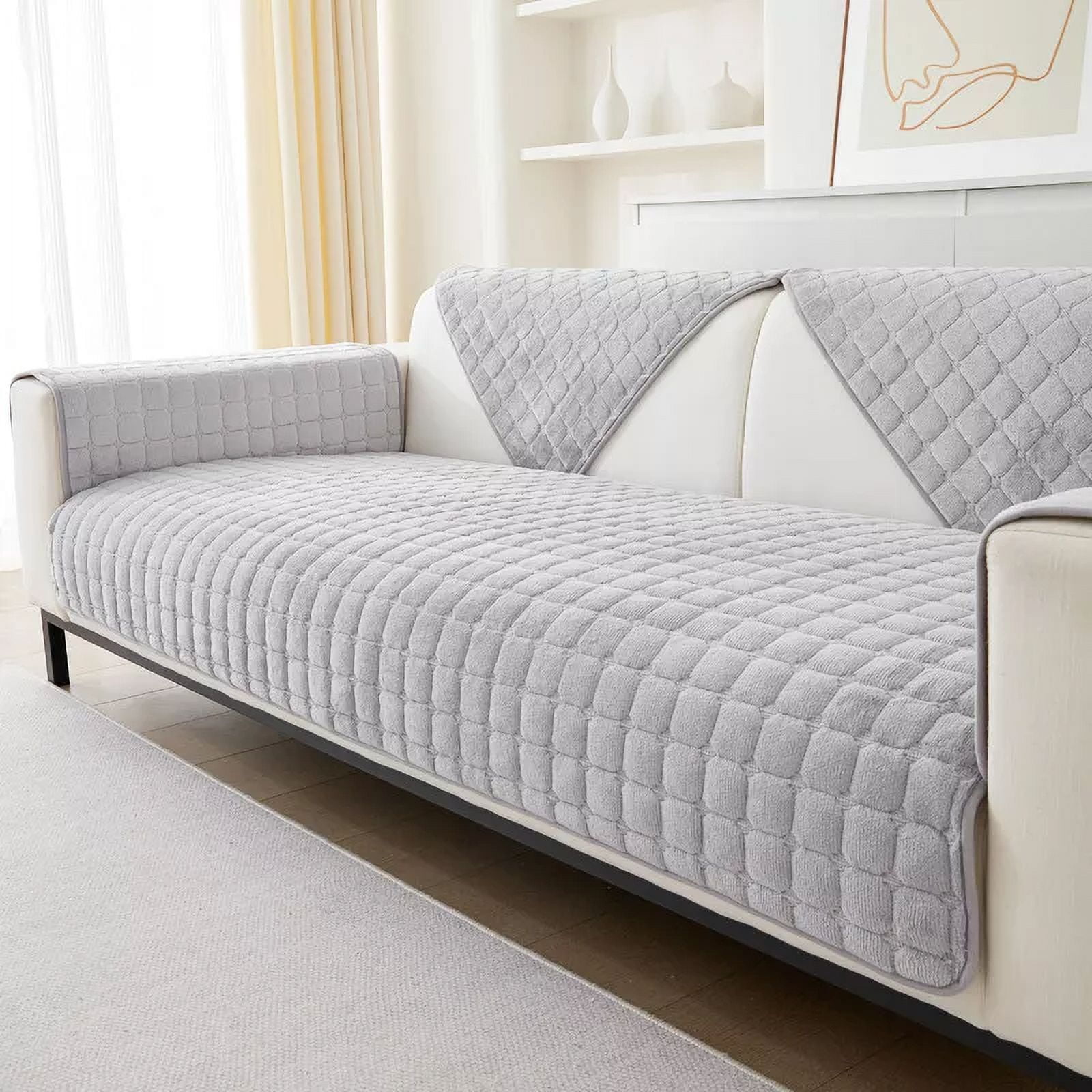 CJC Anti-Slip Sofa Slipcover Sectional Couch Pad for Kids Pets Soft Protection Velvet Sofa Covers for 3 Cushion Couch Loveseat Recliner L Shaped (1 Pcs)