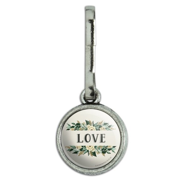 Love Botanical Flowers Antiqued Charm Clothes Purse Suitcase Backpack Zipper Pull Aid