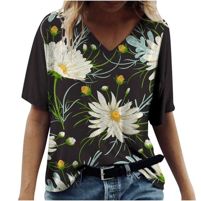 Spring Tops for Women 2023 Cute Summer Tops for Women Plus Size Blouses V  Neck Short Sleeve T-Shirt Dressy Casual Loose Fit Tunic Tees blusas de  mujer elegantes 
