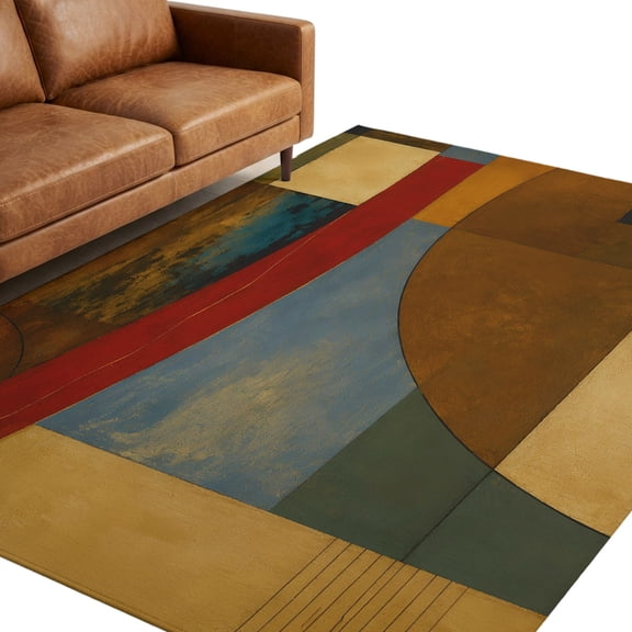 Abstract Patchwork Area Rug 5x7ft Modern Oil Painting Geometric Color Block Non-Slip Washable Rectangle Rugs Soft Felt Indoor Floor Mat for Bedroom Kitchen Living Room Bathroom