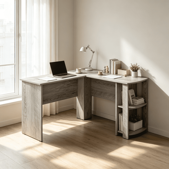 L-Shaped Computer Desk with Storage Shelves, Corner Desk for Home Office, Student Study, and Dorm.