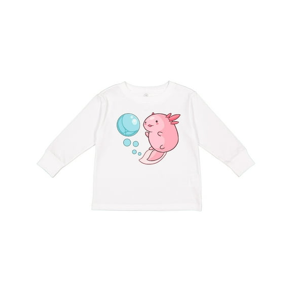 Inktastic Cute Axolotl and Bubbles in Heart Shape Boys or Girls Long Sleeve Toddler T-Shirt