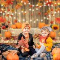 thumbnail image 2 of Fall Pumpkin Photography Backdrop Autumn Thanksgiving Harvest Hay Leaves Wooden Background Sunflower Maple Baby Shower Banner, 2 of 5
