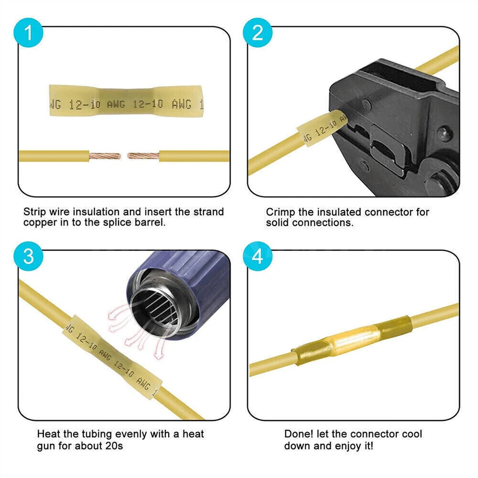 200Pcs Butt Wire Splice Connectors Heat Shrink Seal Crimp Terminals Waterproof