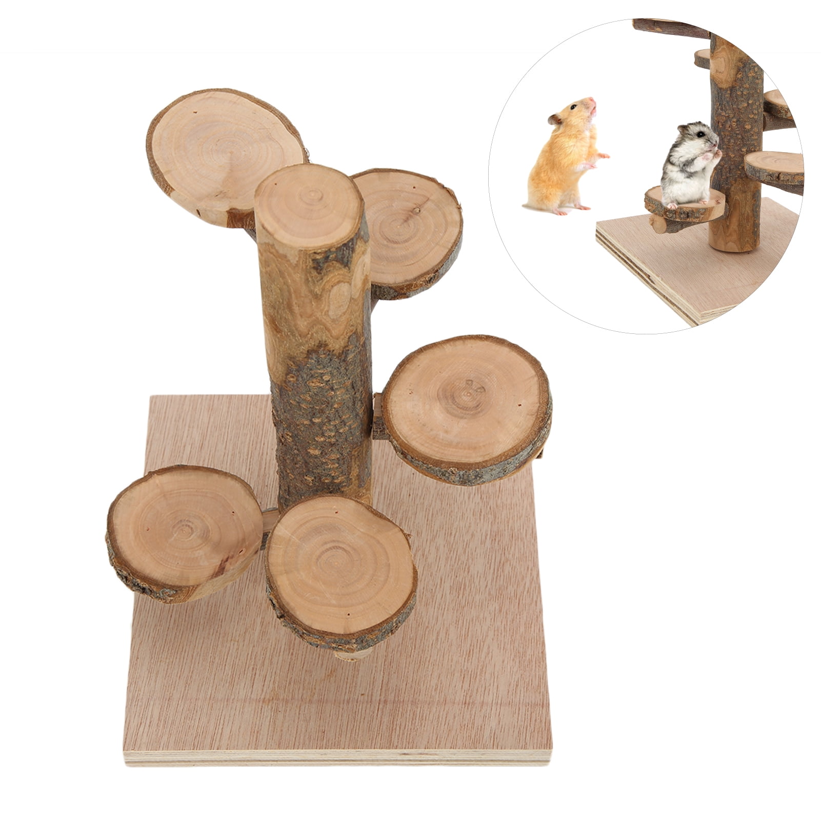 NFTIGB Hamster Climbing Wooden Stand Platform Rotating Activity Playground Toys for Mouse, Gerbil, Small Animals. 7.87 inches / 20 cm Length, Chewable Wood Material for Stress Relief