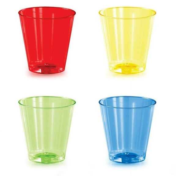 192 Count Bulk Pack 2 oz Assorted Color Plastic Shot Glasses