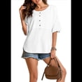 thumbnail image 3 of Blusas de Punto Gofre para Mujer, Moda 2025, Blusas de Patchwork Extragrandes con Cuello Redondo y Mangas 3/4, Blancas, XXL, 3 of 6
