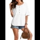 thumbnail image 3 of Blusas de Punto Gofre para Mujer, Moda 2025, Blusas de Patchwork Extragrandes con Cuello Redondo y Mangas 3/4, Blancas, Talla S, 3 of 6