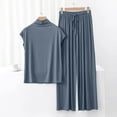 thumbnail image 2 of Wlynlyn Lounge Sets for Women 2 Piece Pajamas Outfits High Neck Cap Sleeve Tops Wide Leg Pants Homewear, 2 of 4