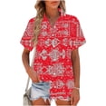 thumbnail image 2 of Womens Button Down Shirts Oversized Short Sleeve Floral Printed Blouses Casual Work Tops Drop Shoulder Outfit Clothes White Button Up Shirt Women, 2 of 6