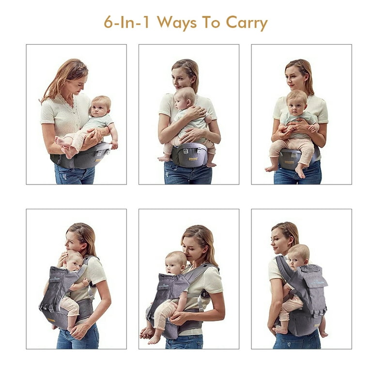 Baby Carrier, Bellababy Multifunction Baby Carrier Hip Seat (Ergonomic M  Position) for 3-36 Month Baby, 6-in-1 Ways to Carry, All Seasons,  Adjustable Size, Perfect for Shopping Travelling (Blue)