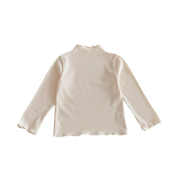 Mikilon Kids Knitted Ruffled Undershirts Long Sleeve Round Neck Tops Fall Solid Color Comfortable Blouses ,Size 6 Months-5 Years