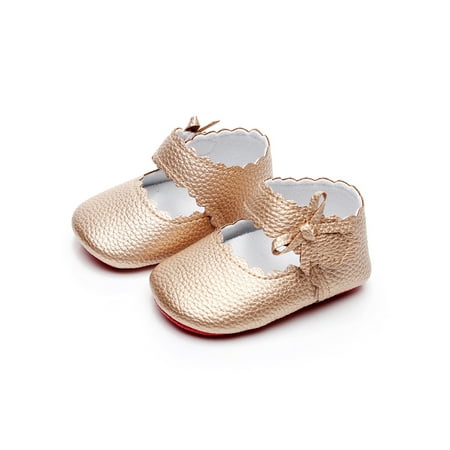 

Carolilly Baby Leather Mary Jane Flats Soft Sole Princess Dress Shoes with Bow