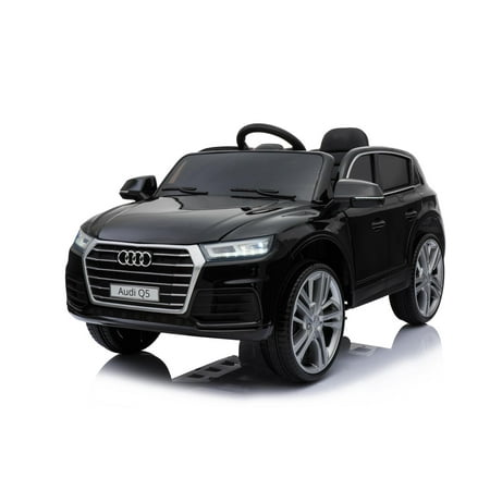 First Drive Audi Q5 Black 12v Kids Cars - Dual Motor Electric Power Ride On Car with Remote, MP3, Aux Cord, Led Headlights and Rear Lights, and Premium