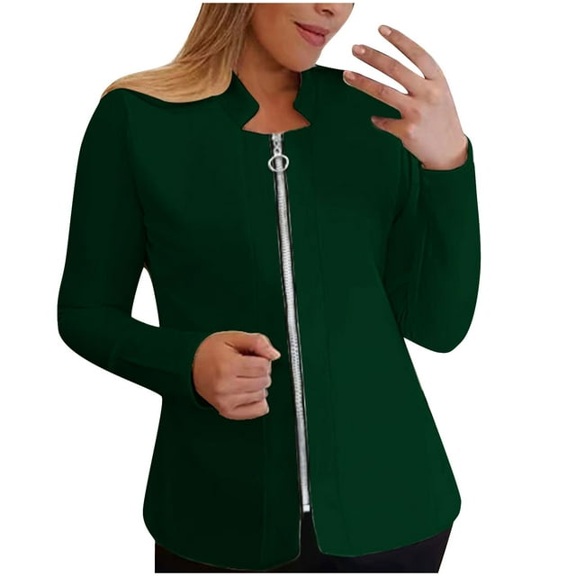 Yuyuzo Vestes pour Femmes Manches Longues Col Cranté Zip Slim Vestes Automne Couleur Unie