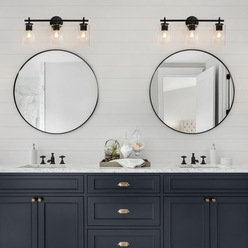 LNC 22-in Black 3-Light Cylinder Glass Vanity Light, Up/Down Mount for Bathroom