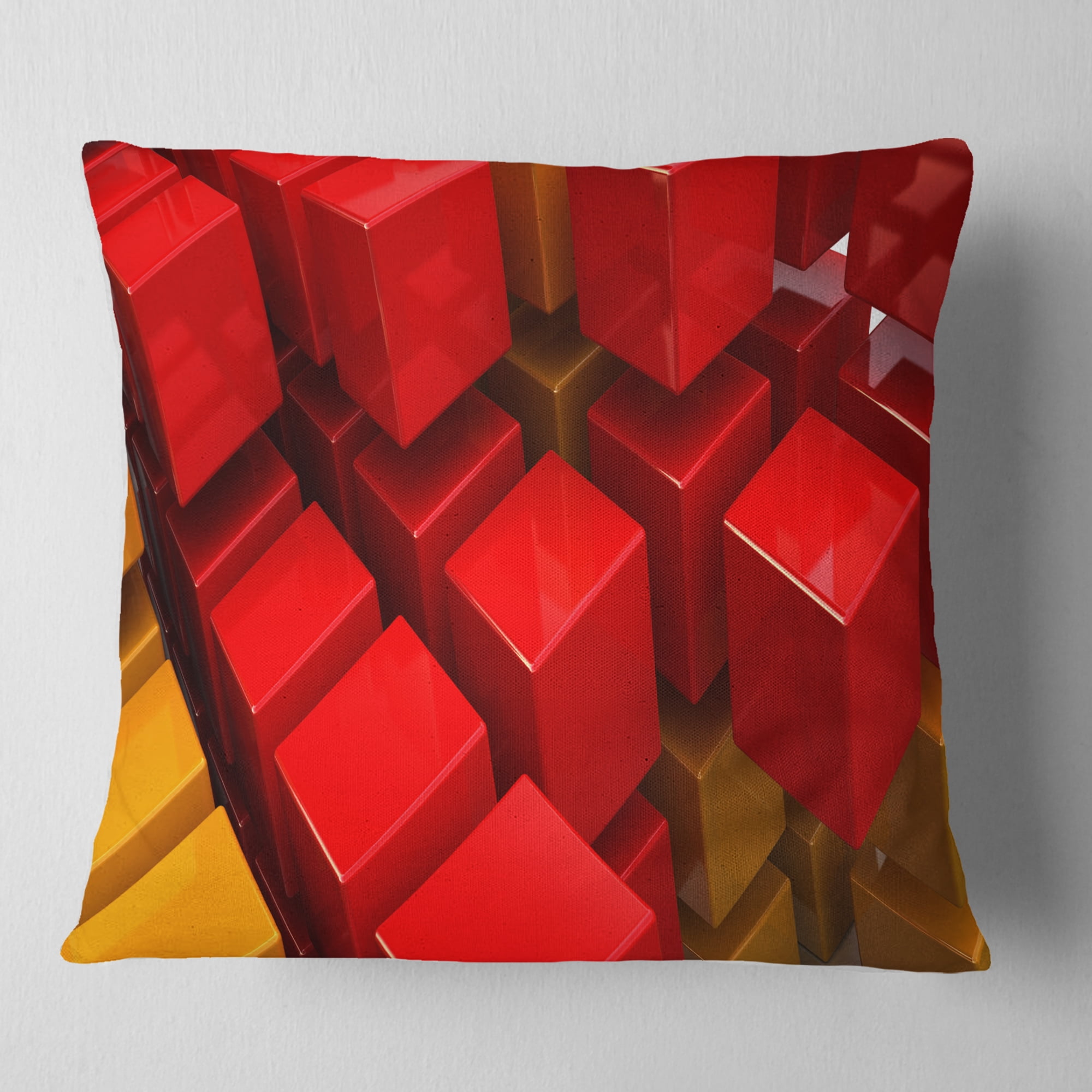 Designart Fractal 3D Red N Yellow Cubes - Contemporary Throw Pillow - 16x16