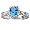 thumbnail image 1 of 14K White Gold Diamond Natural Swiss Blue Topaz Engagement Ring Cushion 7x7 mm, size 6, 1 of 3